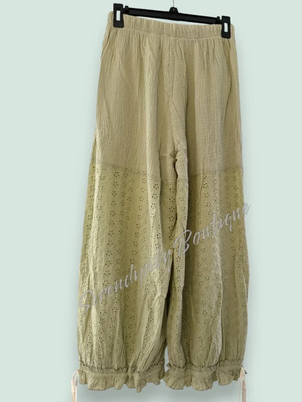 POL Boho Victorian Lace & Crochet Ruffle Ankles Eyelet Drawstring Feminine Pants - Picture 8 of 11